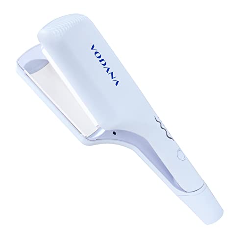 VODANA | Professional Triple Flow Ceramic Hair Waver | Easy Beach Wave | Embedded, Light Double Barrel Wave | Iron for Wide Deep Waves | 1.6 inch, Creamy Blue