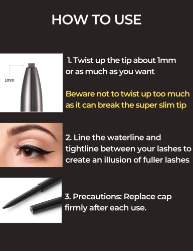 SELFBEAUTY | Ultra Slim Waterproof Gel Eyeliner Pencil | Matte Brown Eye Liners Waterproof, Smudge Proof , Long Lasting | Retractable Eyeliner Pencil for Eye Makeup | 2. Matte Brown