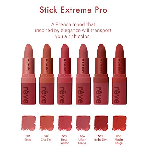 Moonshot | Reve De Paris Stick Extreme Pro Highly Pigmented Velvet to Matte Lipstick | Long Lasting Lip Makeup with Rich Colors | 606 Moulin Rouge