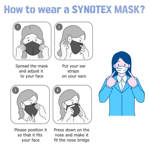 SYNOTEX | Face Mask Filter Efficiency≥94% | 5 layer Structure, Dust Mask | Large, Black | 50 Individually Pack in a box