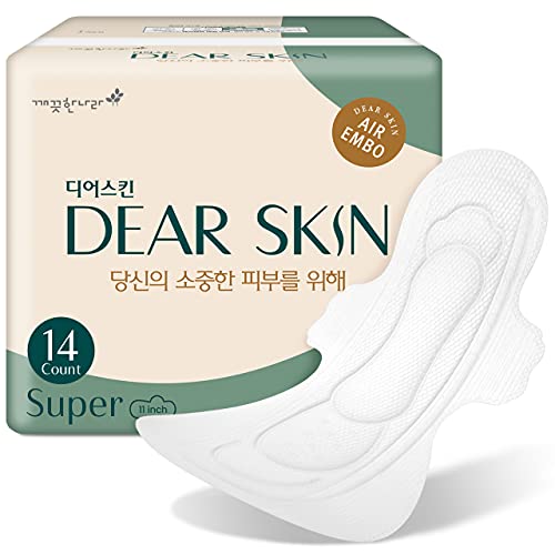 DEAR SKIN | Air Embo Sanitary Pads Super | Derma Sanitary Pads for Women, Leak-Free Guard, Heavy Absorbency, Chlorine Free, Unscented, Hypoallergenic Feminine Napkins | 14 Count