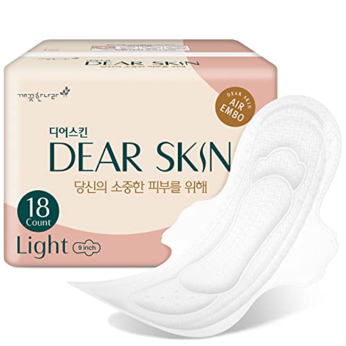 DEAR SKIN | Air Embo Sanitary Pads Light | Derma Sanitary Pads for Women, Chlorine Free, Unscented, Hypoallergenic Feminine Napkins, Leak-Free Guard | 18 Count