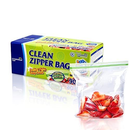 CLEANWRAP | Clean Zipper Bag | Plastic Bags for Food, Food Storage Bags, Food Bag, Zip Lock, Slider Bags | Frozen Food Bags for Freezer Storage, Shiny Select Gallon Zip Bags for Food, Freezer and Storage Bags | Medium, 90 Bags