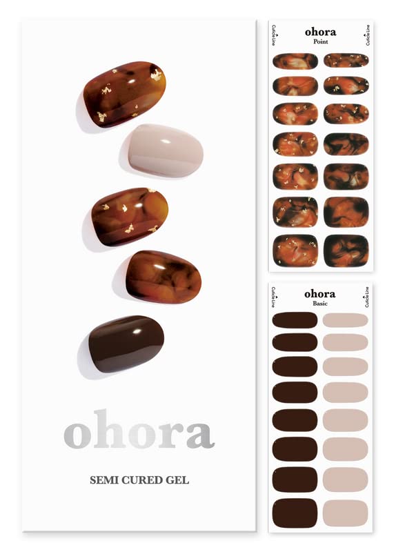 OHORA | Semi Cured Gel Nail Strips | Works with Any UV Nail Lamps, Salon-Quality, Long Lasting, Easy to Apply & Remove | Includes 2 Prep Pads, Nail File & Wooden Stick | N Brown Sugar