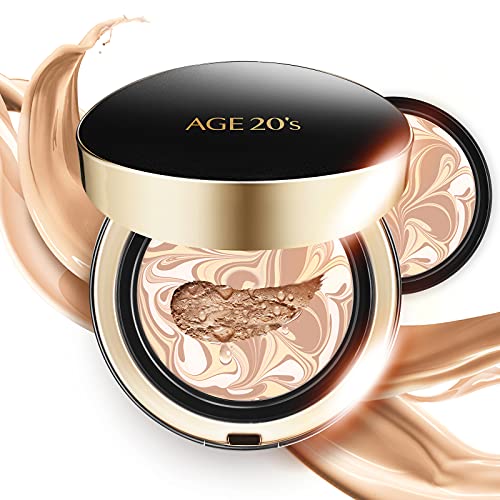 AGE 20's | Signature Intense Foundation Makeup Full Coverage, Korean Cushion Foundation SPF 50+, 71% Essence Natural Dewy Finish, Refill Included | 23 Medium Beige | 0.49 oz x2