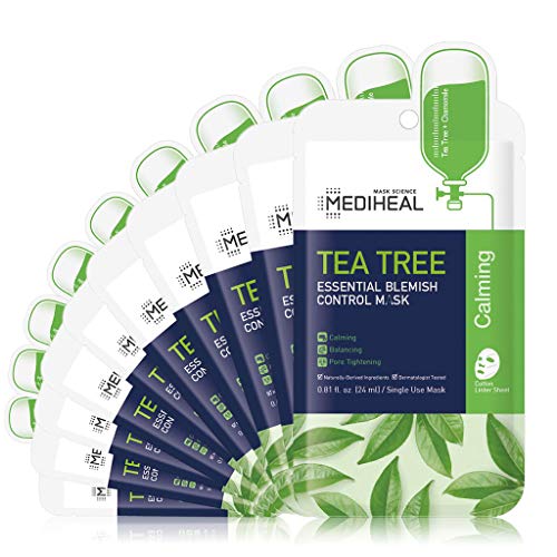 Mediheal Official | Tea Tree Essential Blemish Control Mask | Skin Soothing & Sebum Control Mask Pack for Sensitive Oily Skin | 10 Masks