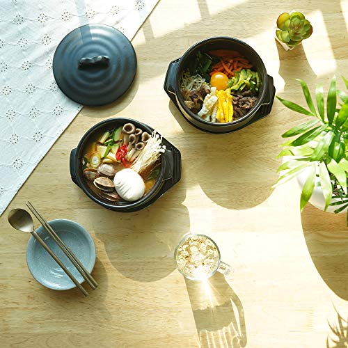 ElinCube | Premium Korean Stone Bowl with Lid & Platter | Clay Pot/ Dolsot for Cooking Hot Pot, Bibimbap and Soup Cookware